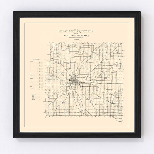 Vintage map of Allen County, Indiana, 1910, digitally restored print