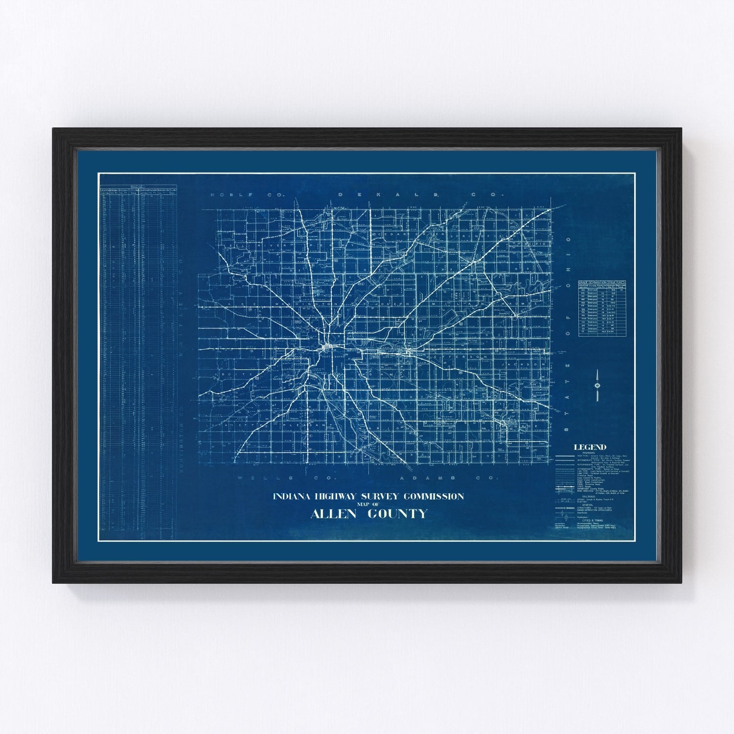 Vintage map of Allen County, Indiana, 1936, digitally restored print