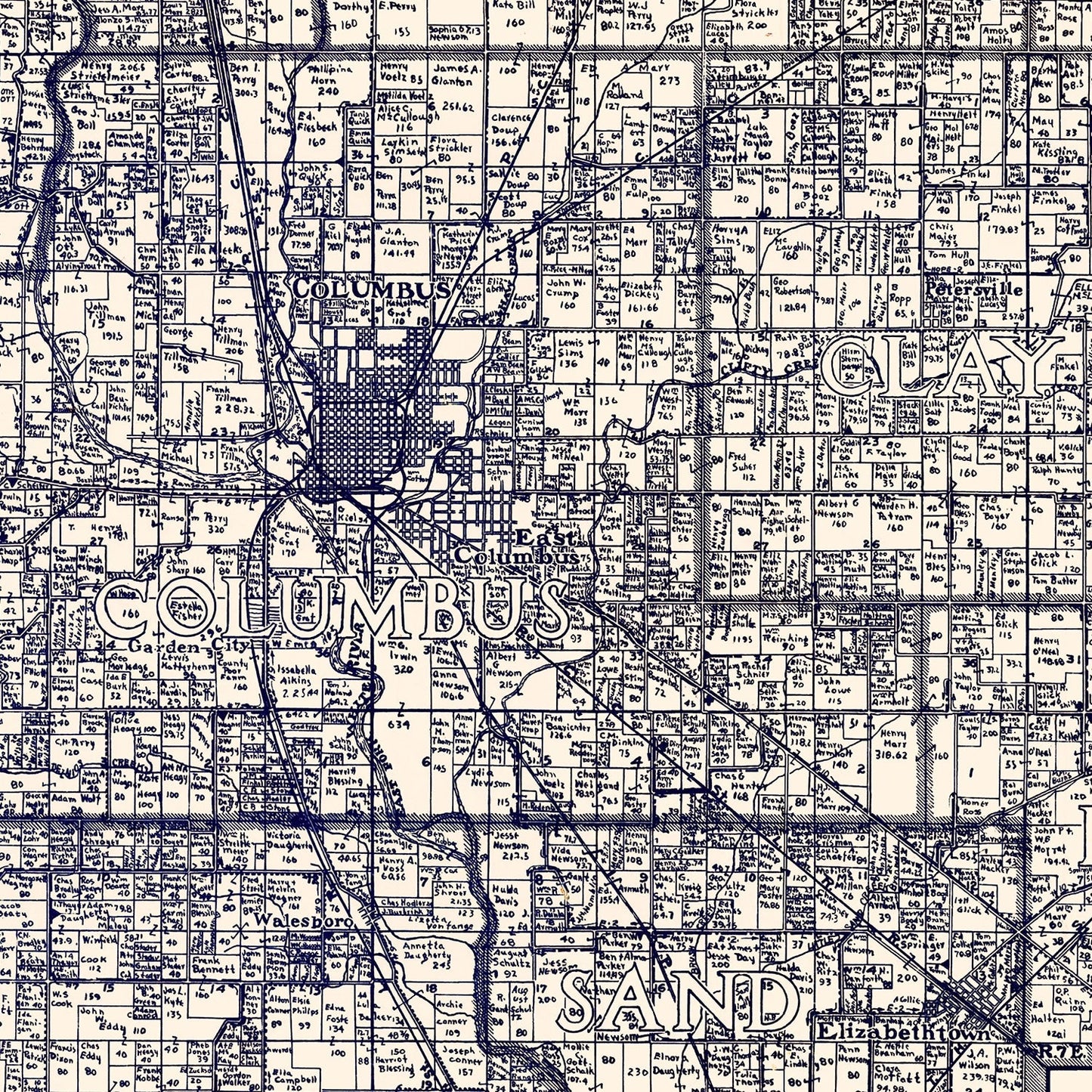 Vintage Map of Bartholomew County, Indiana, 1925