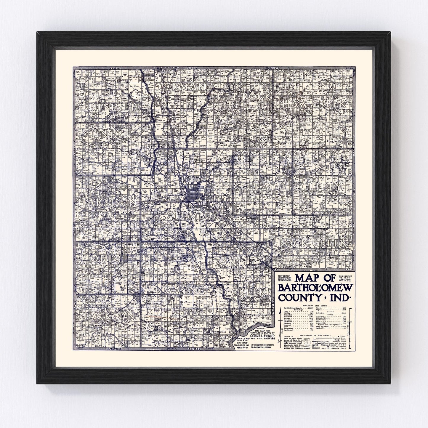 Vintage map of Bartholomew County, Indiana, 1925