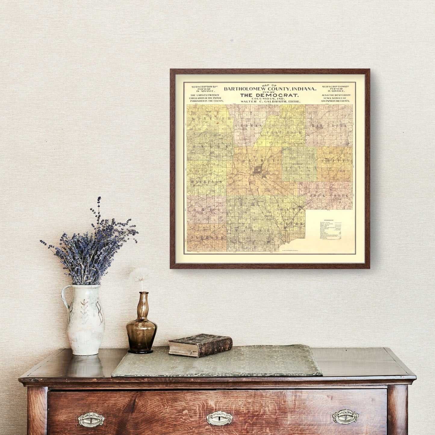 Vintage Map of Bartholomew County, Indiana, 1910