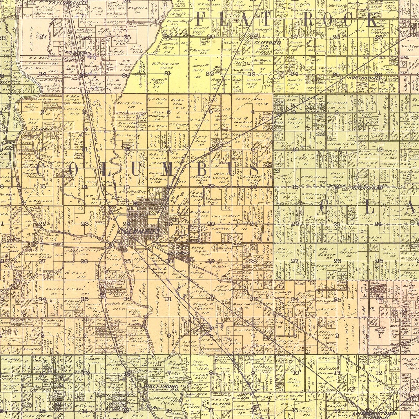 Vintage Map of Bartholomew County, Indiana, 1910