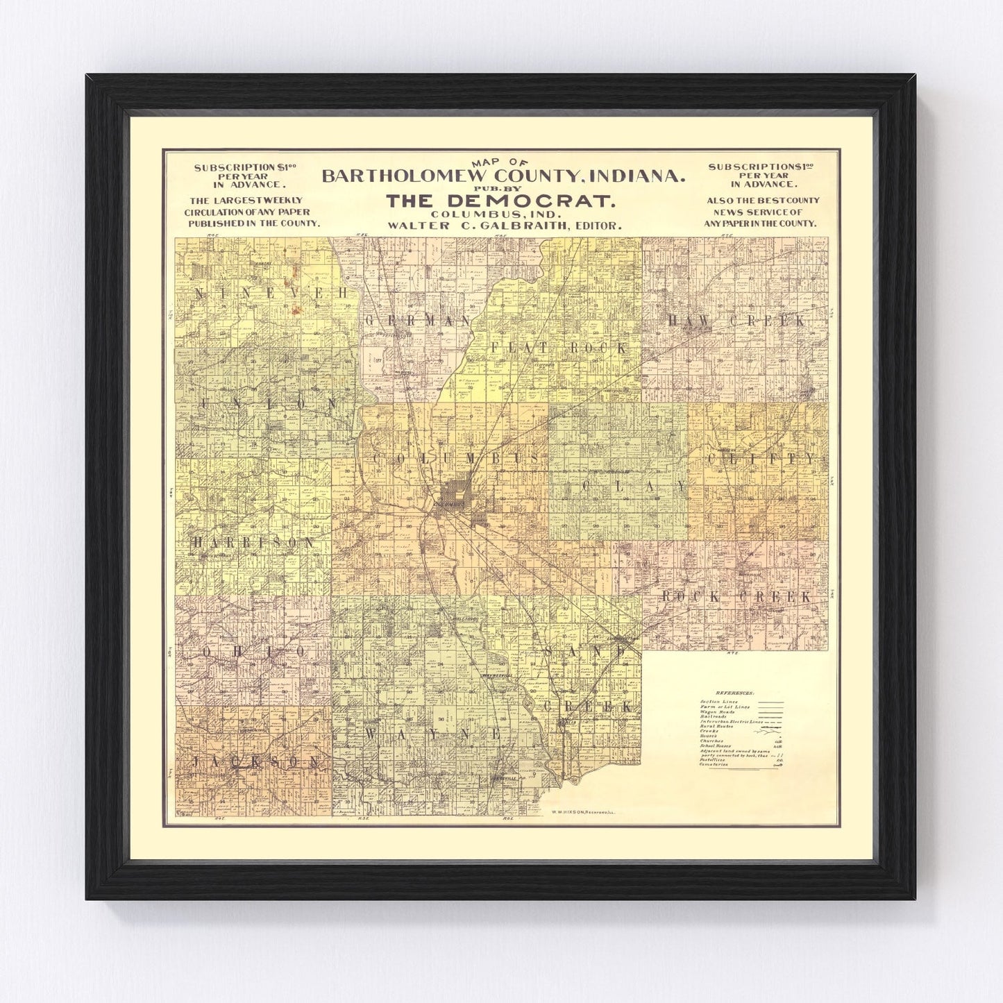 Vintage map of Bartholomew County, Indiana, 1910