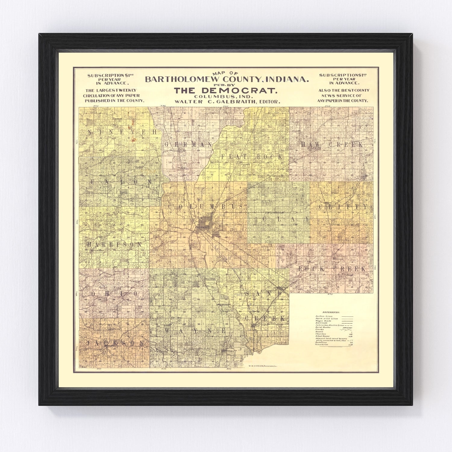 Vintage map of Bartholomew County, Indiana, 1910