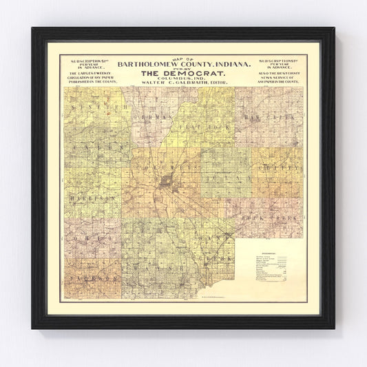Vintage map of Bartholomew County, Indiana, 1910