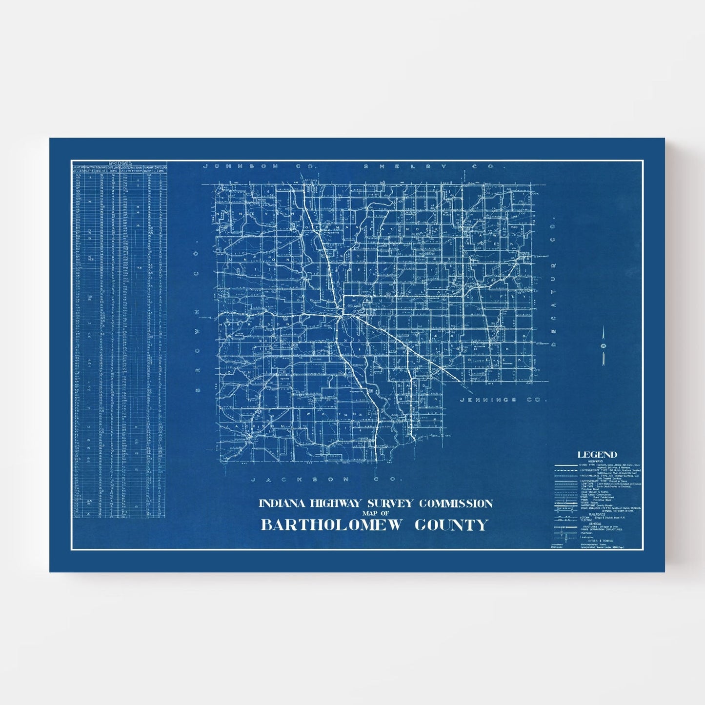 Vintage Map of Bartholomew County, Indiana, 1936