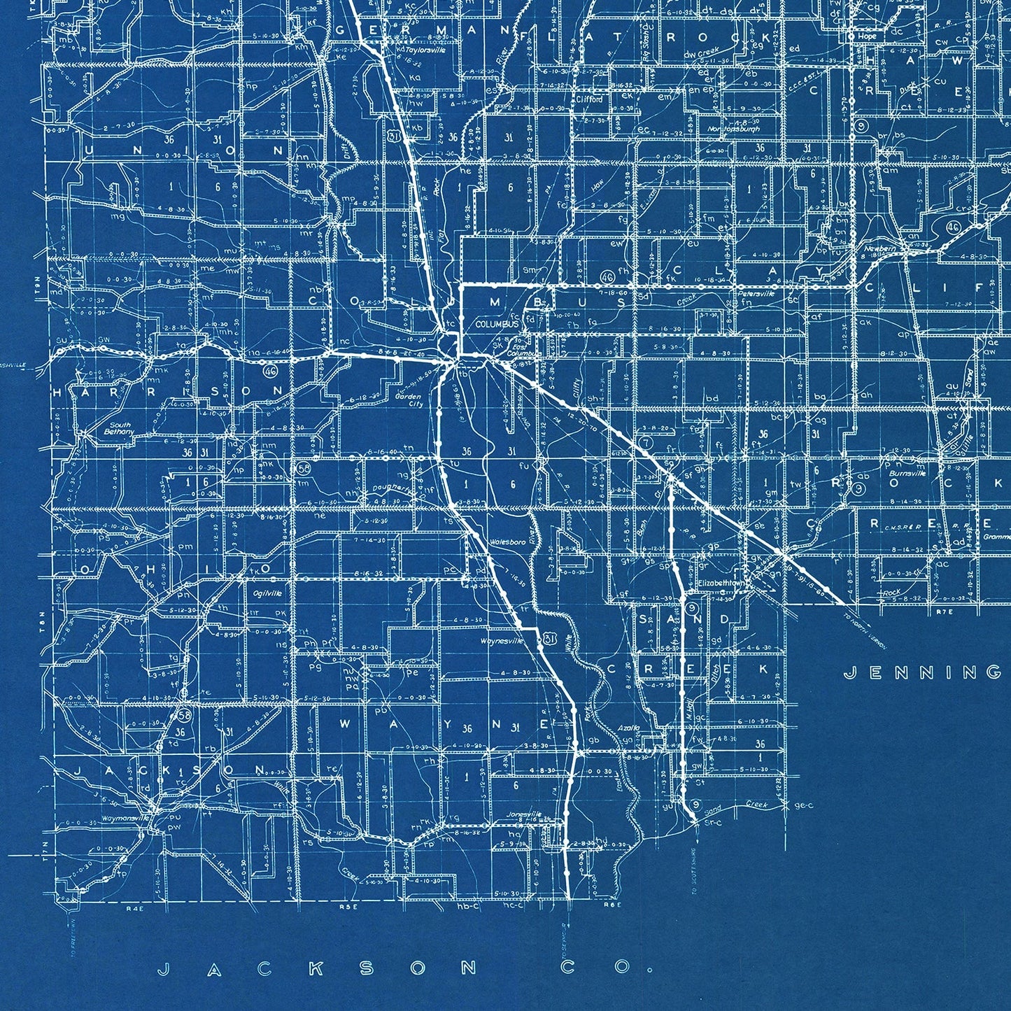 Vintage Map of Bartholomew County, Indiana, 1936