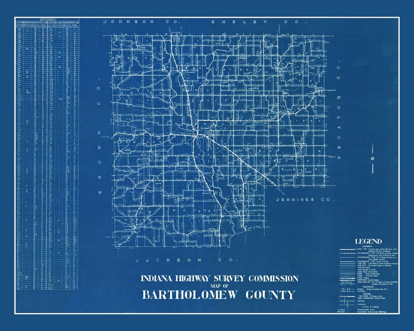 Vintage Map of Bartholomew County, Indiana, 1936