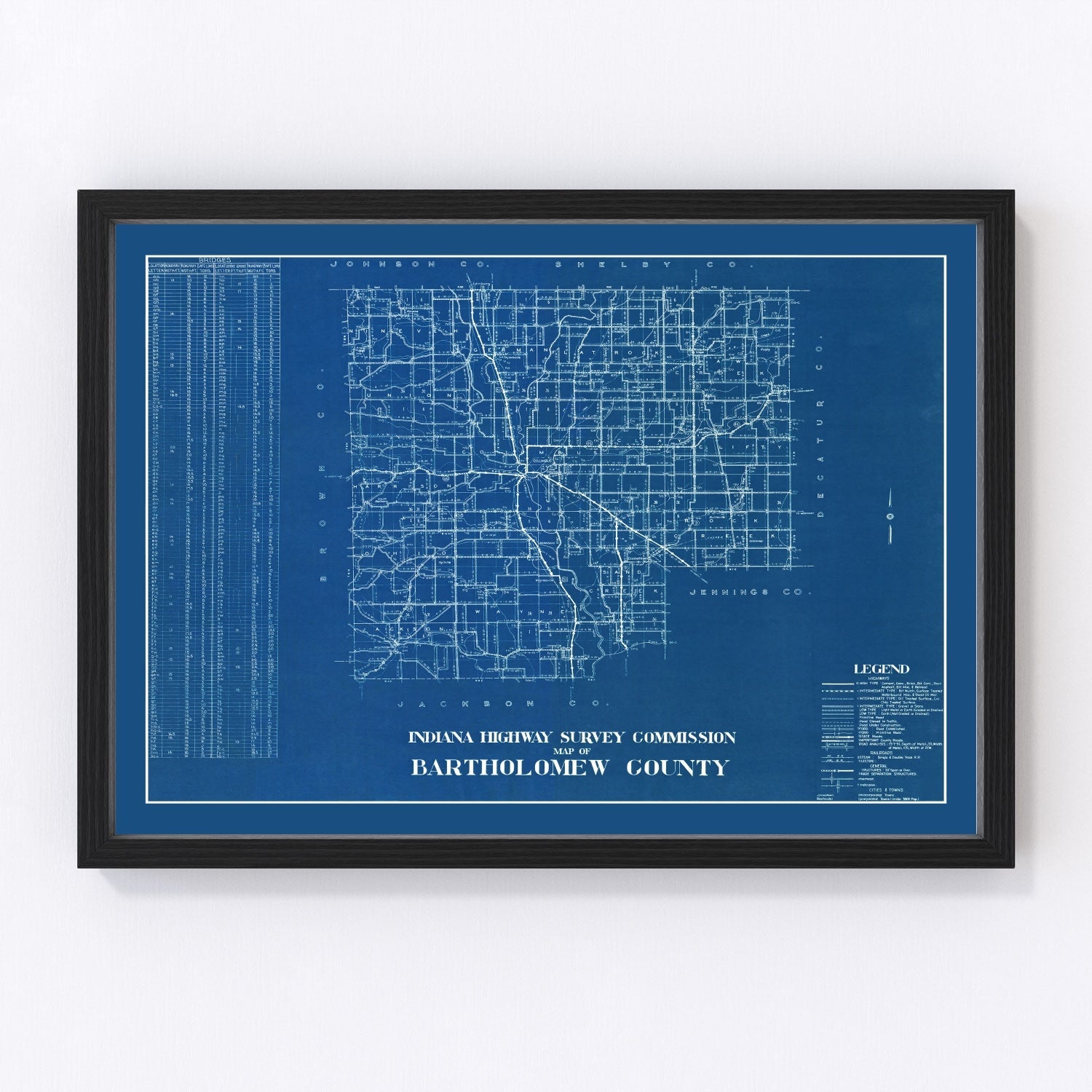 Vintage map of Bartholomew County, Indiana, 1936