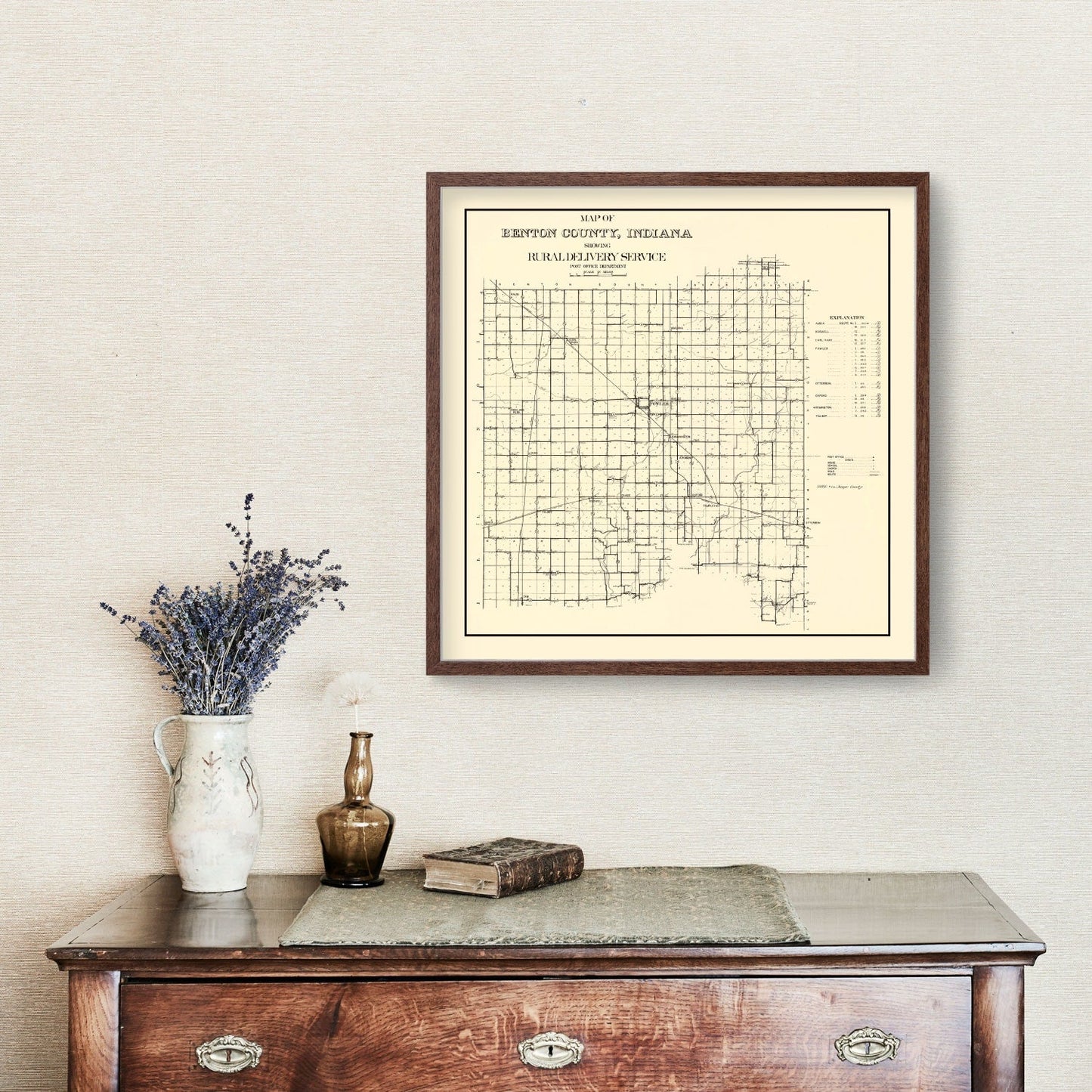 Vintage Map of Benton County, Indiana, 1909 Wall Art