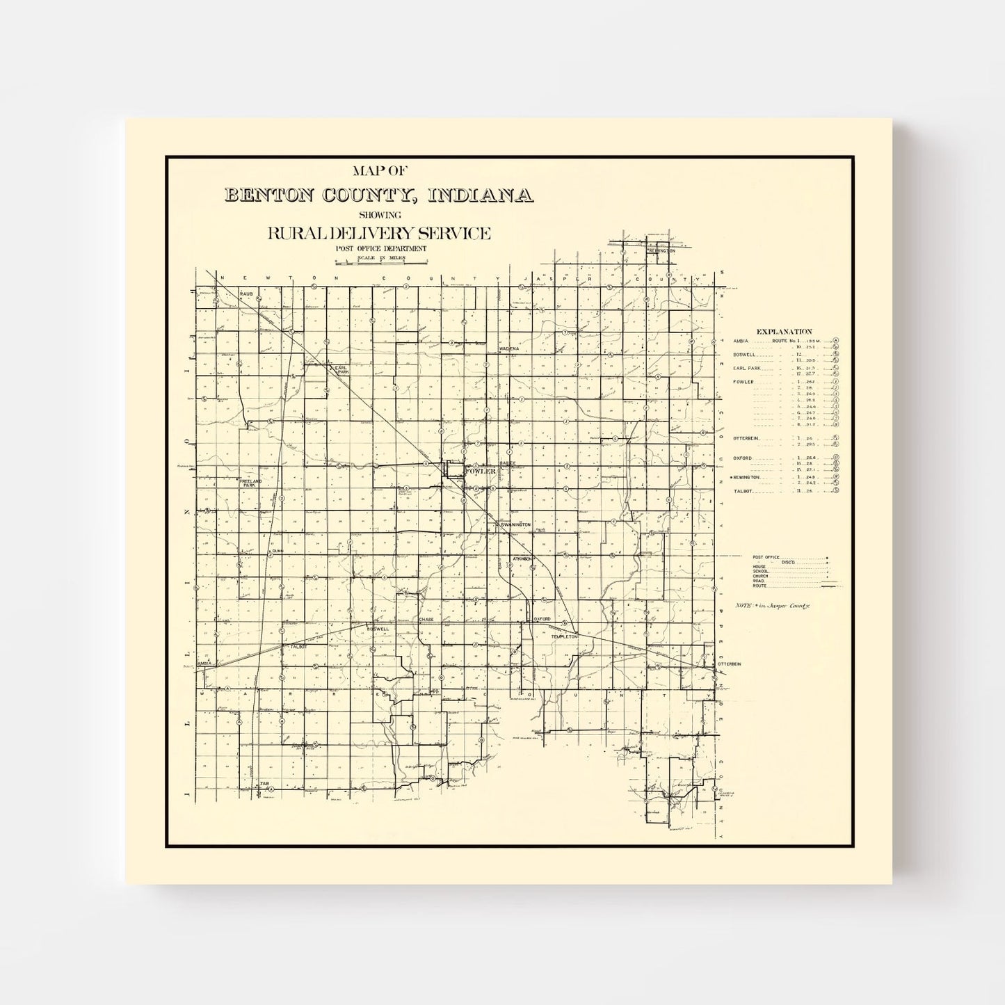 Vintage Map of Benton County, Indiana, 1909 Wall Art