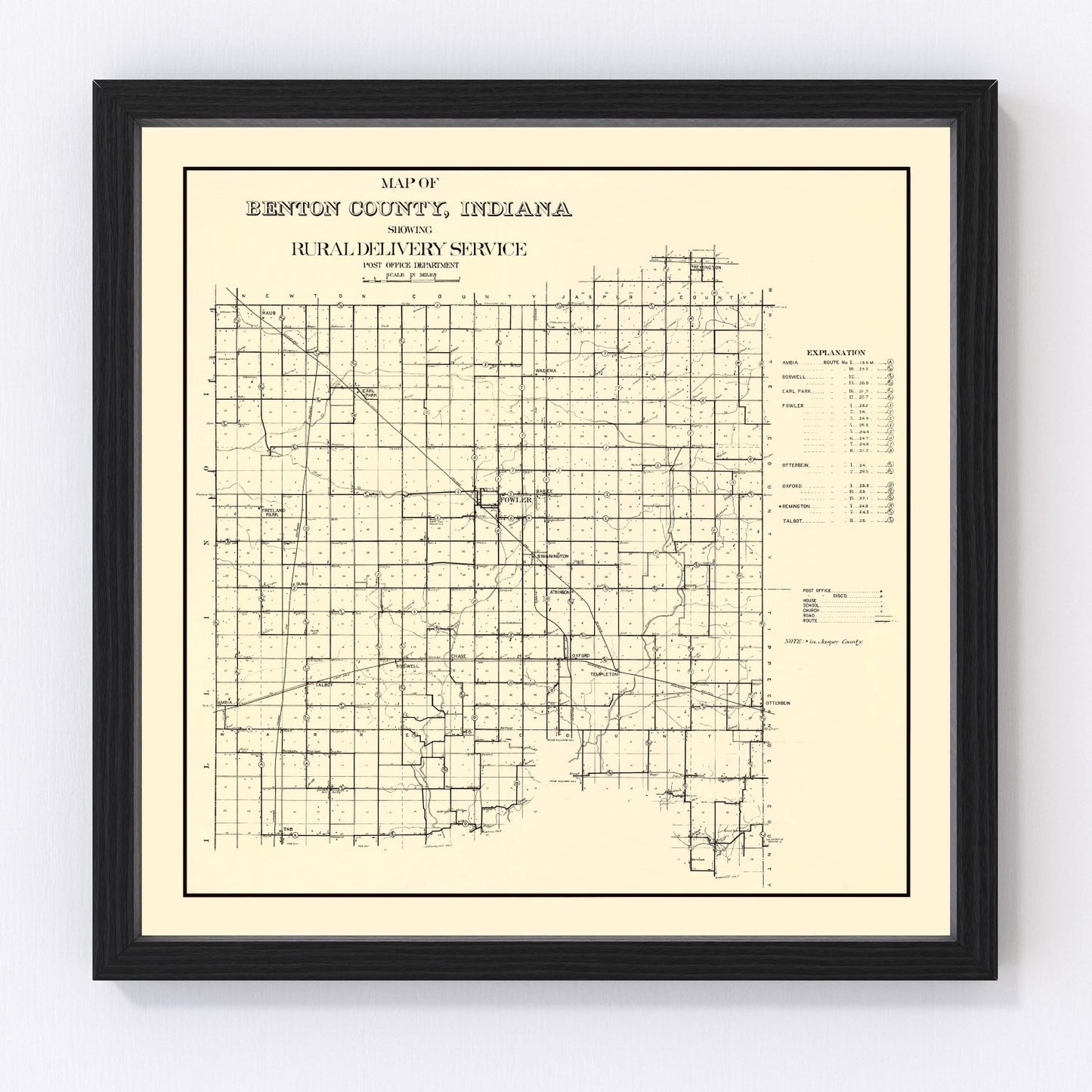 Vintage map of Benton County, Indiana, 1909