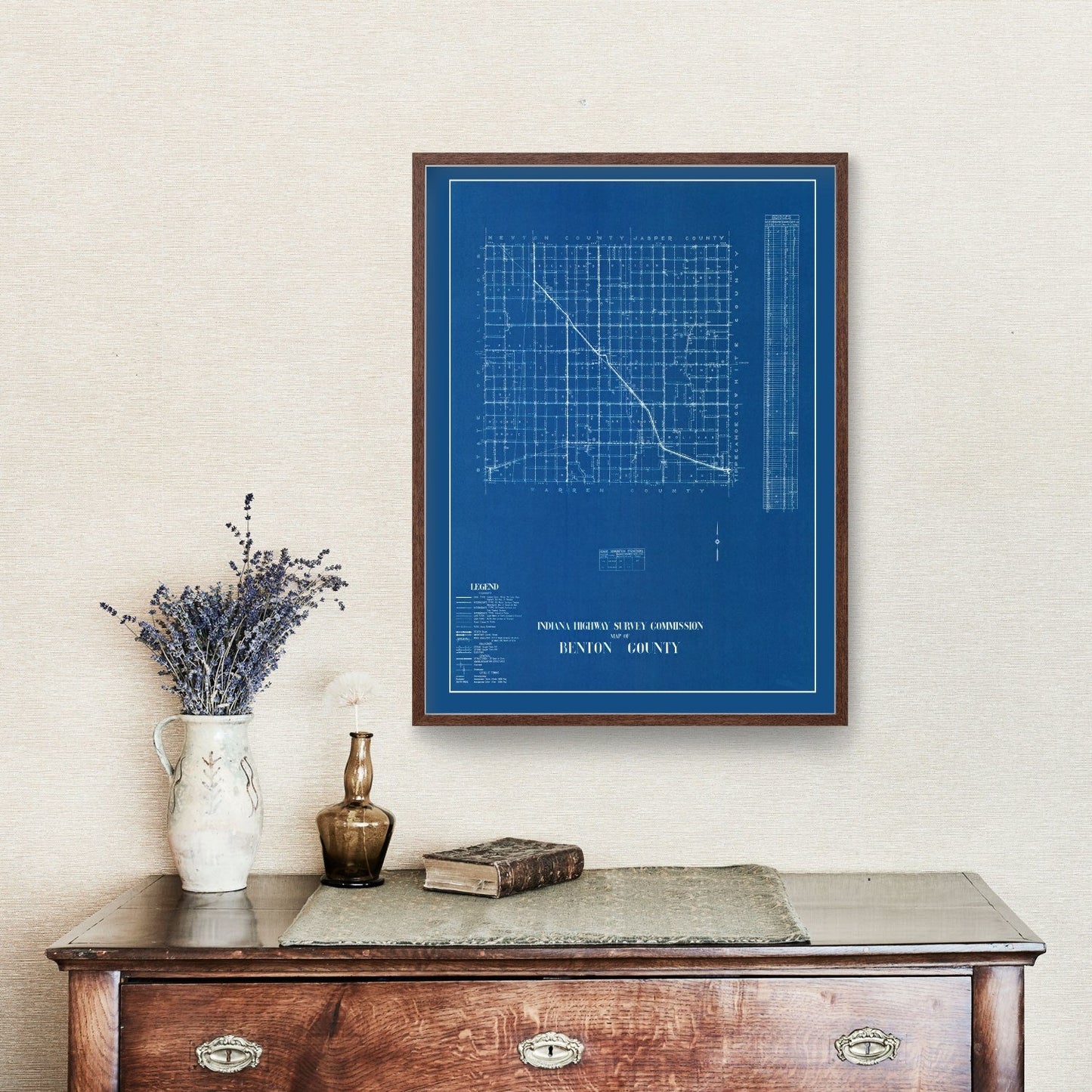 Vintage Map of Benton County, Indiana, 1936 Wall Art Print