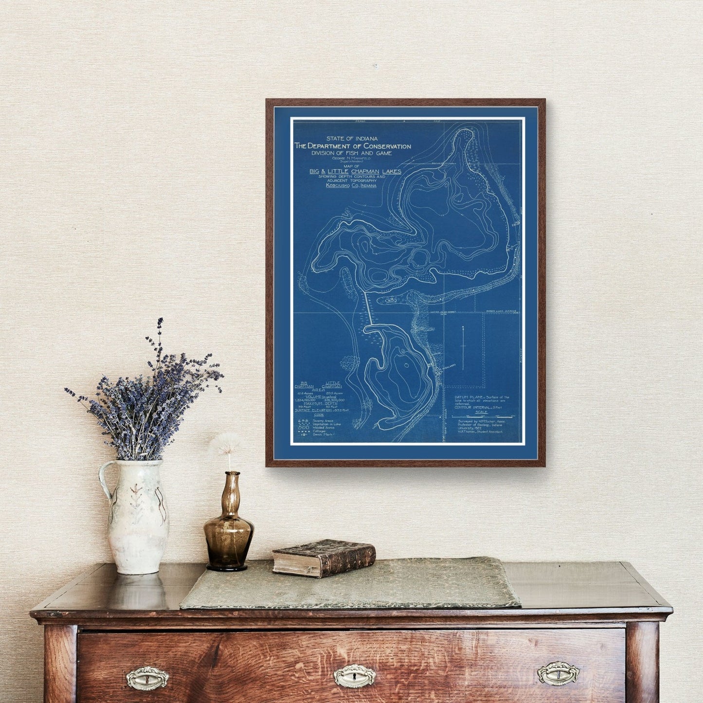 Vintage Map of Big and Little Chapman Lakes, Indiana, 1922