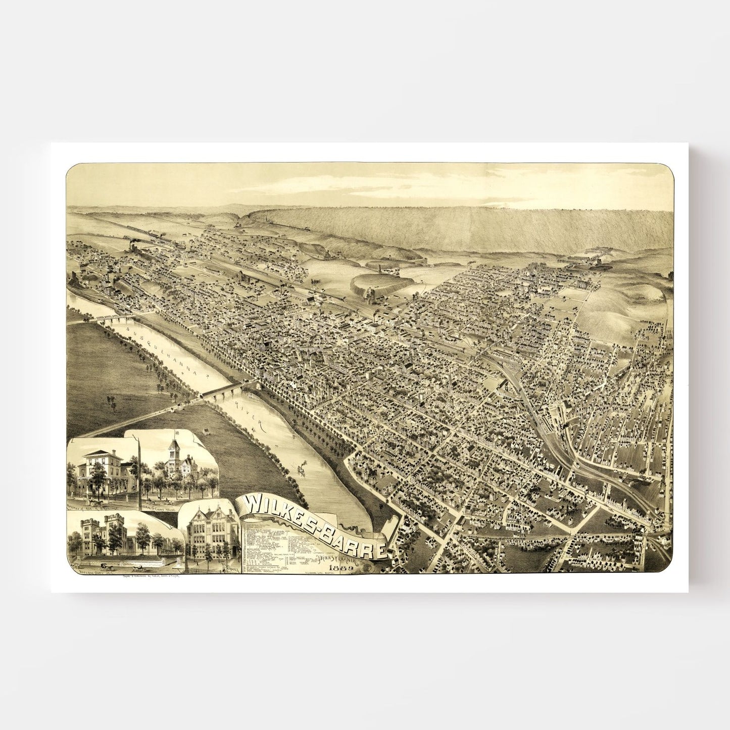 Vintage Map of Wilkes-Barre, Pennsylvania, 1889