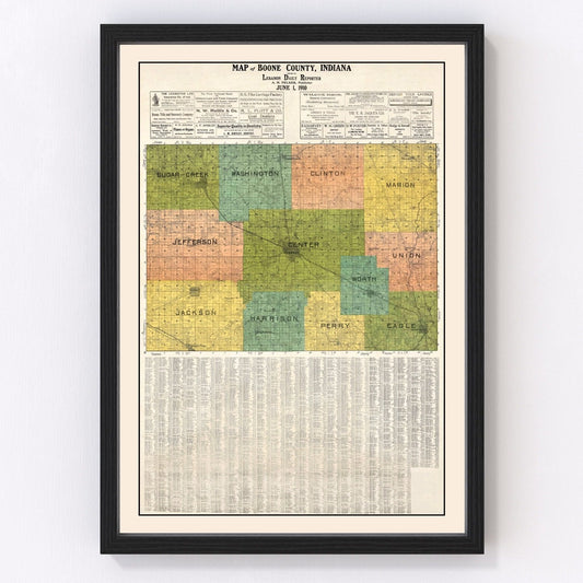 vintage map of Boone County, Indiana, 1910