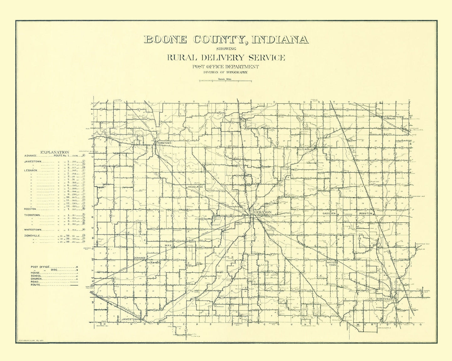 Vintage Map of Boone County, Indiana, 1911 Wall Art Print