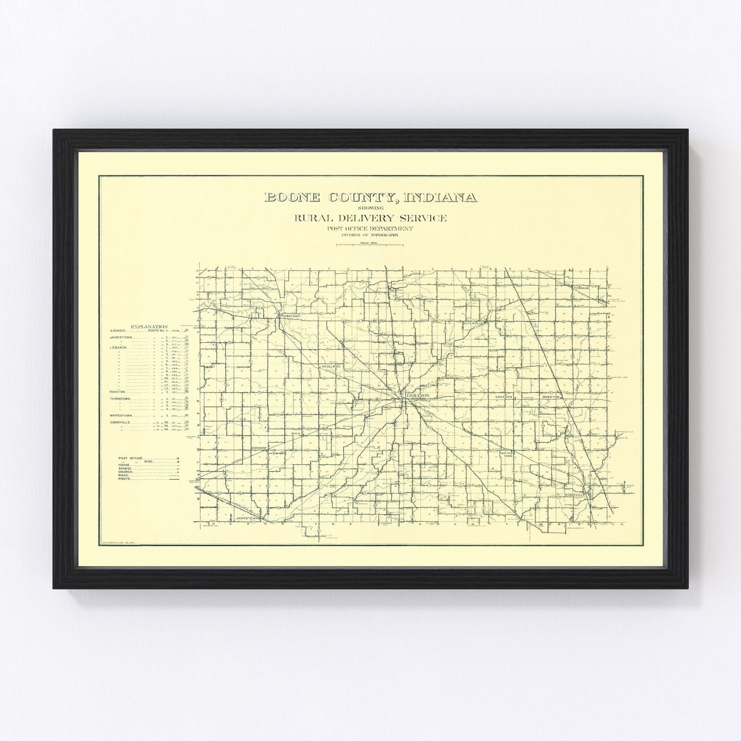 vintage map of Boone County, Indiana, 1911