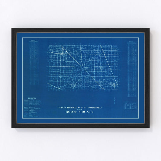 vintage map of Boone County, Indiana, 1936, restored print wall art