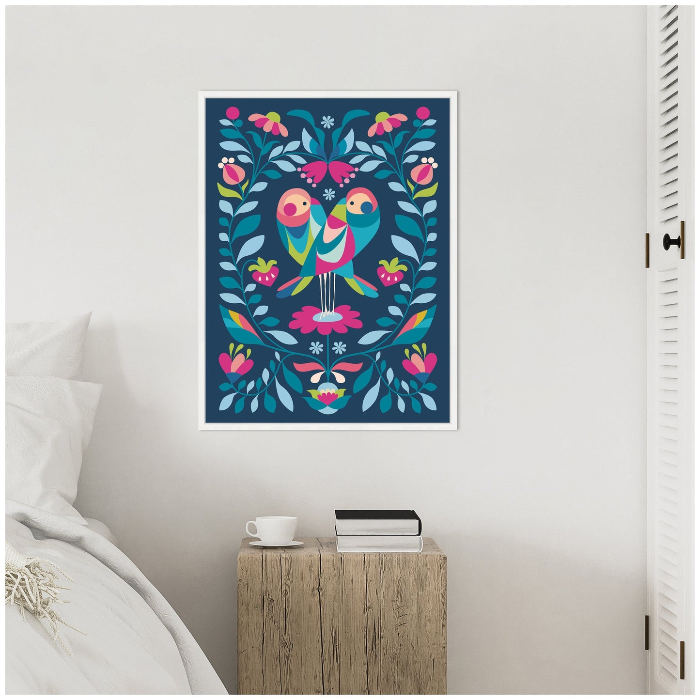 Love Birds Framed Canvas Wall Art