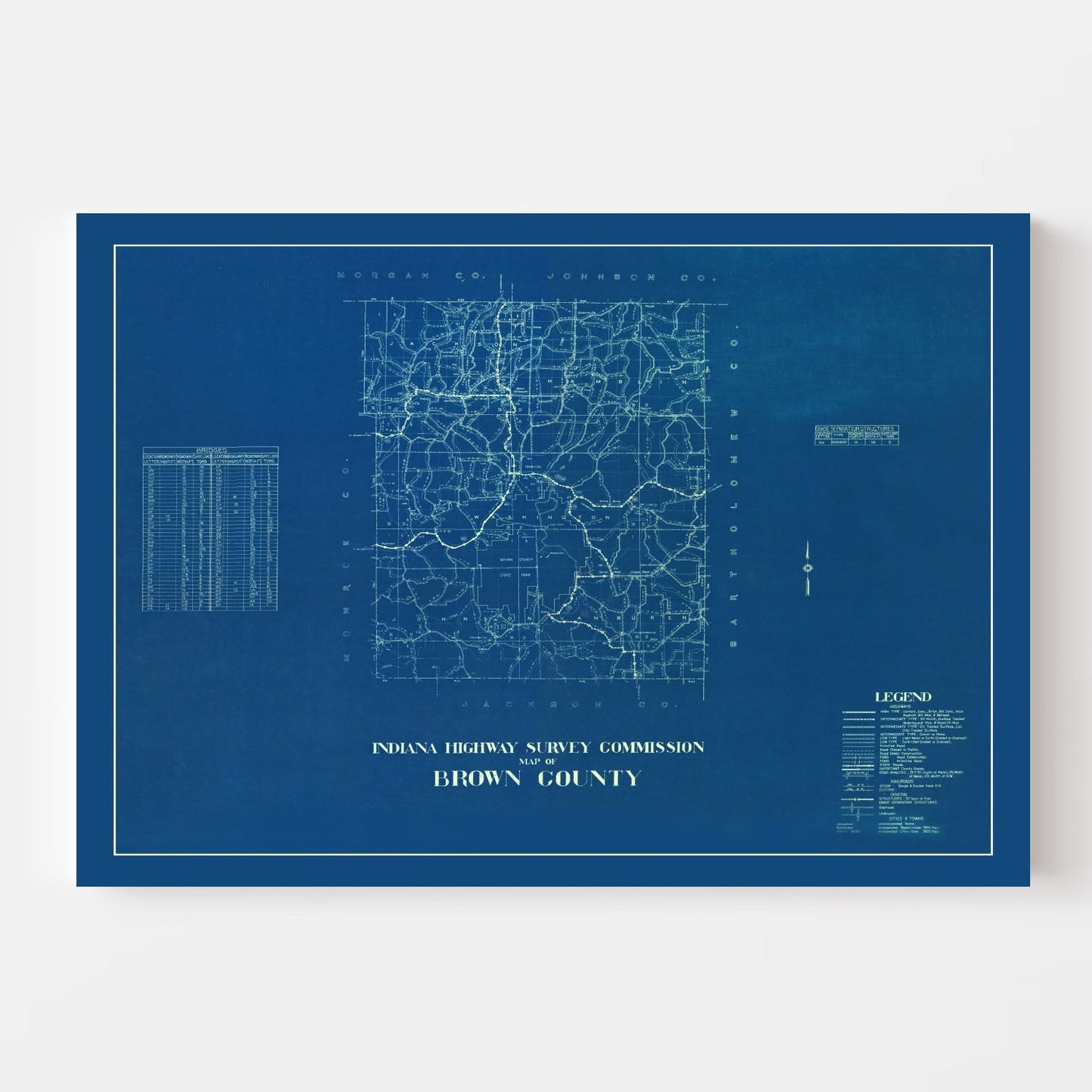 Vintage Map of Brown County, Indiana 1936 Wall Art
