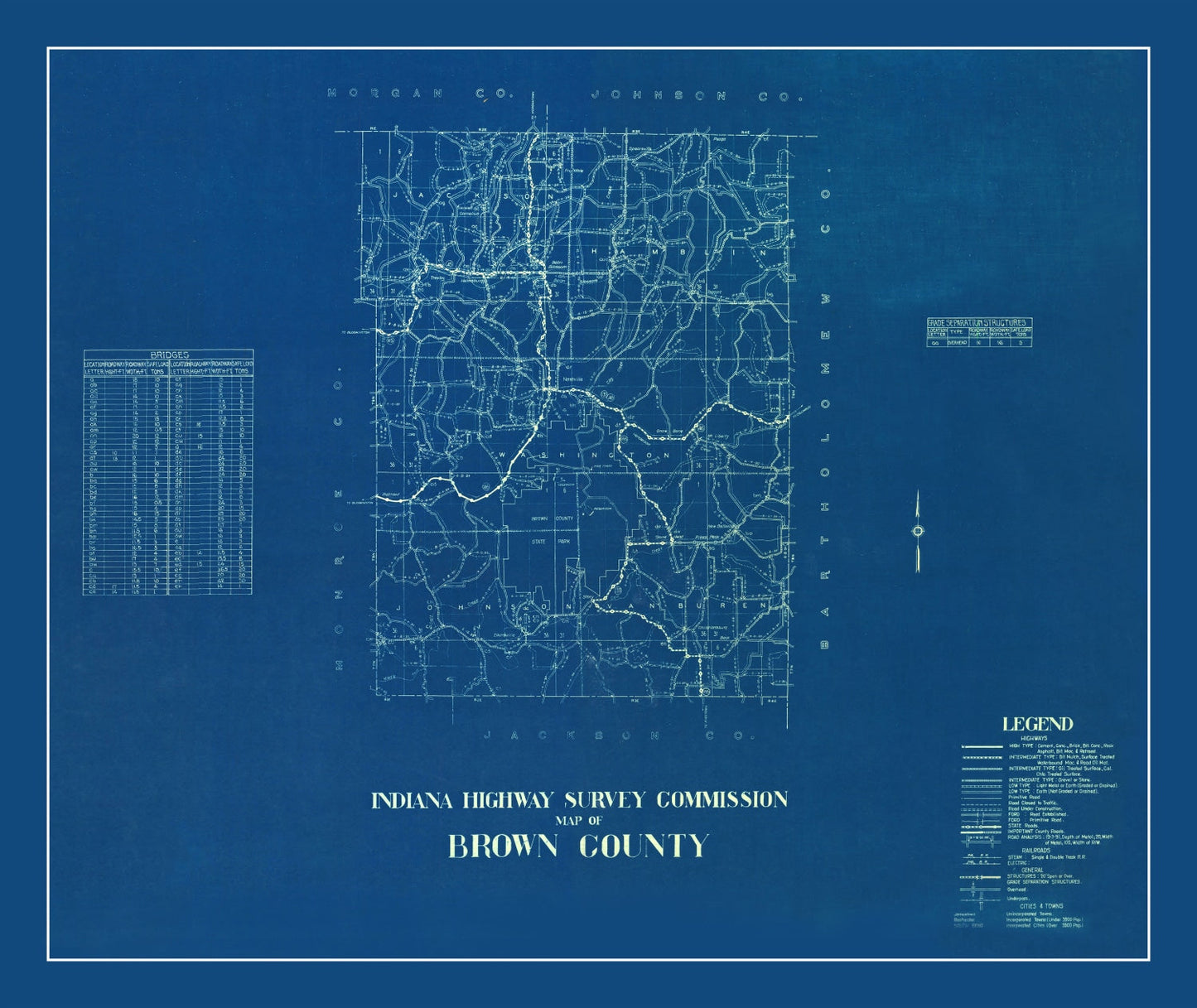 Vintage Map of Brown County, Indiana 1936 Wall Art