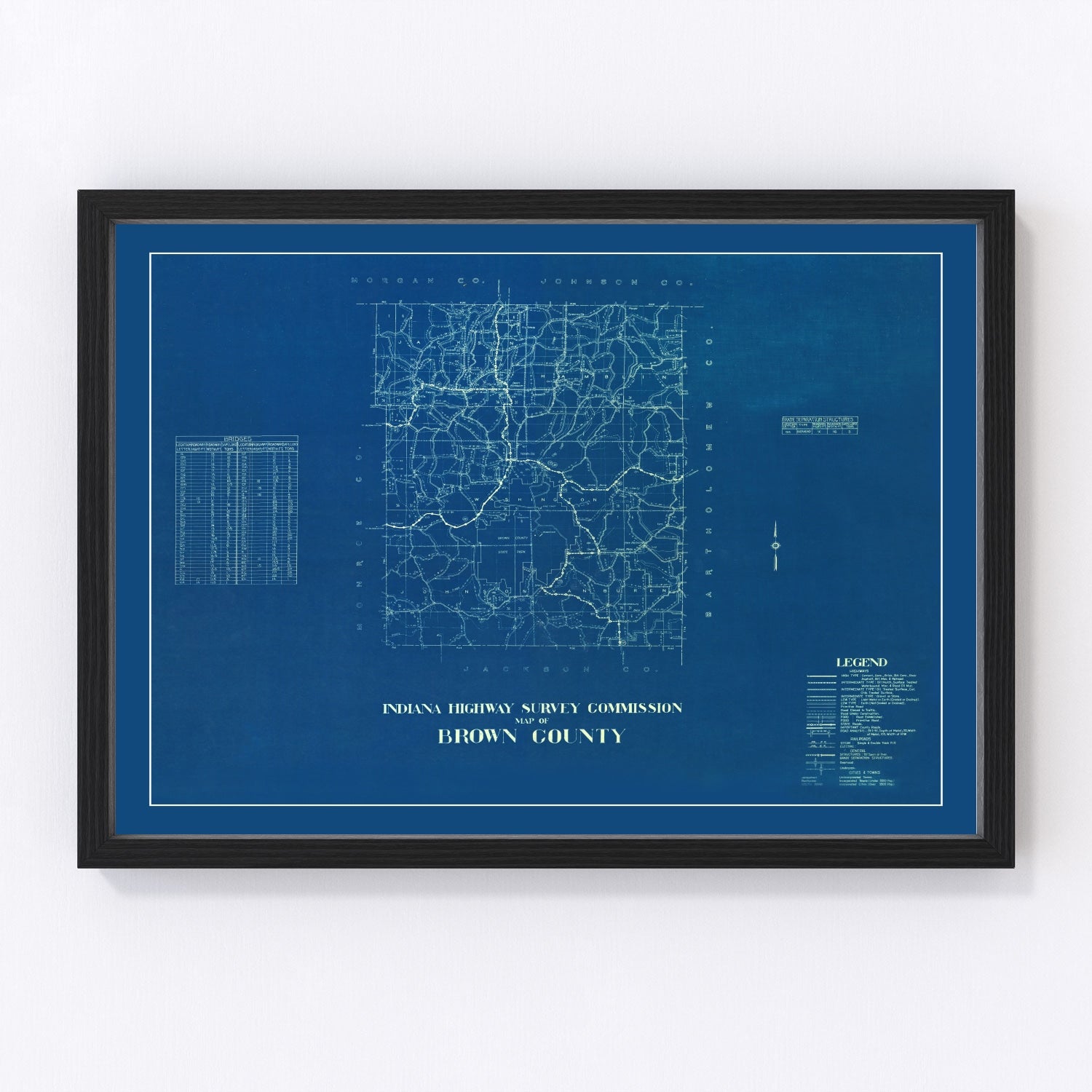 Vintage map of Brown County, Indiana, 1936 - digitally restored cartographic print