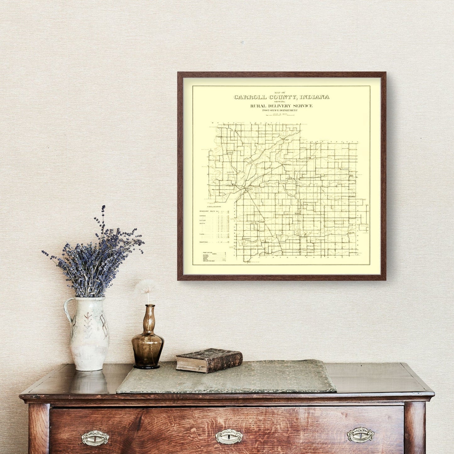 Vintage Map of Carroll County, Indiana, 1910