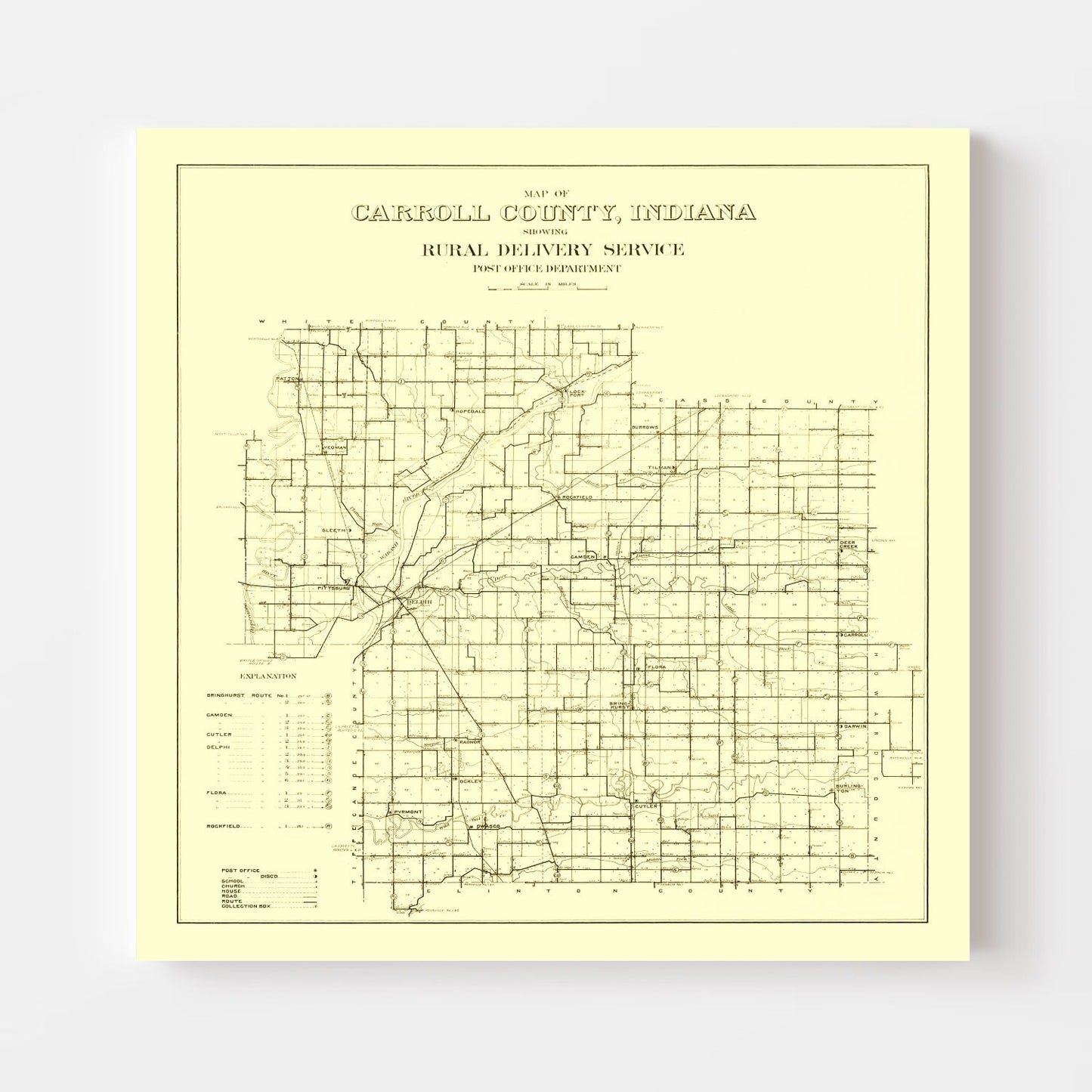 Vintage Map of Carroll County, Indiana, 1910