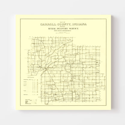 Vintage Map of Carroll County, Indiana, 1910