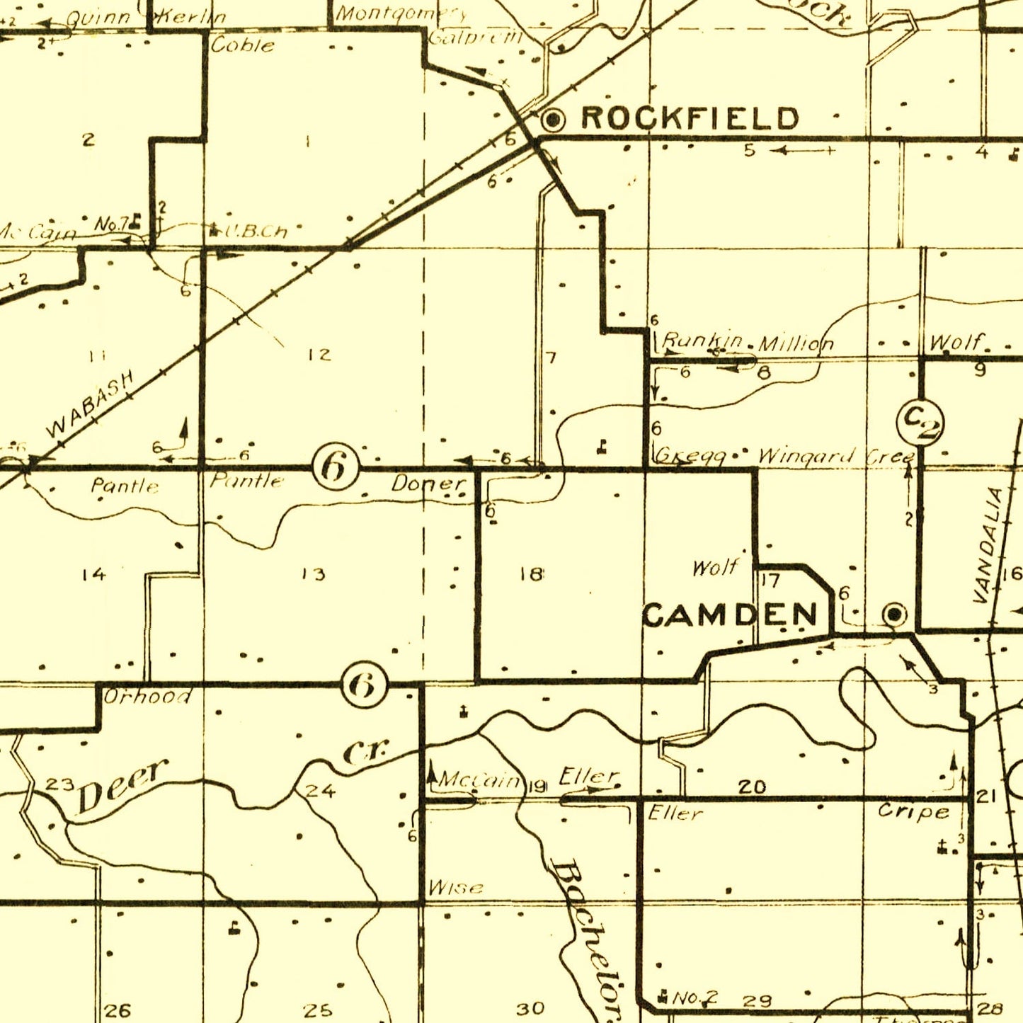 Vintage Map of Carroll County, Indiana, 1910