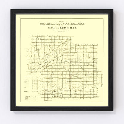 Vintage map of Carroll County, Indiana, 1910, restored vintage wall art print