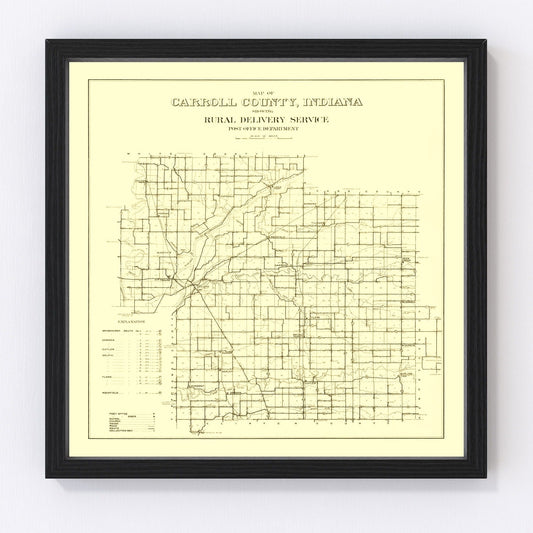 Vintage map of Carroll County, Indiana, 1910, restored vintage wall art print
