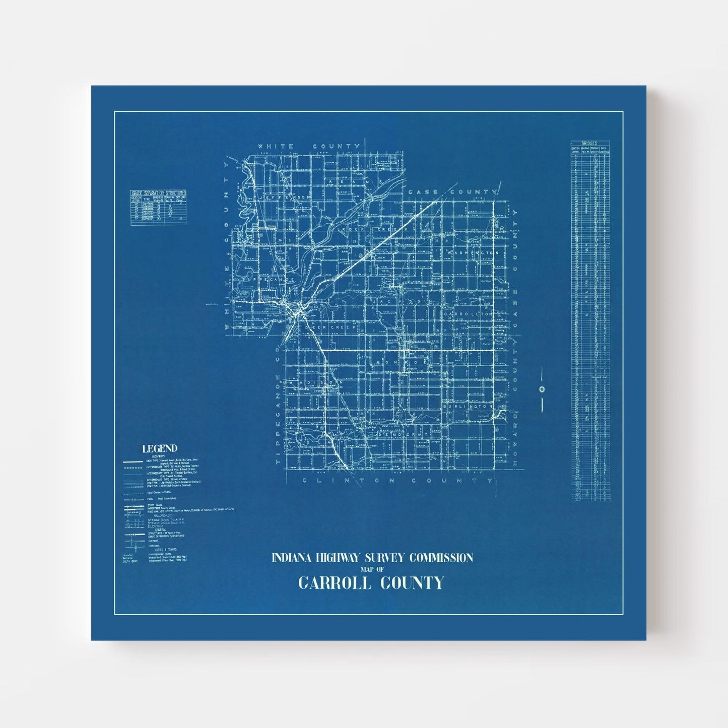 Vintage Map of Carroll County, Indiana, 1936