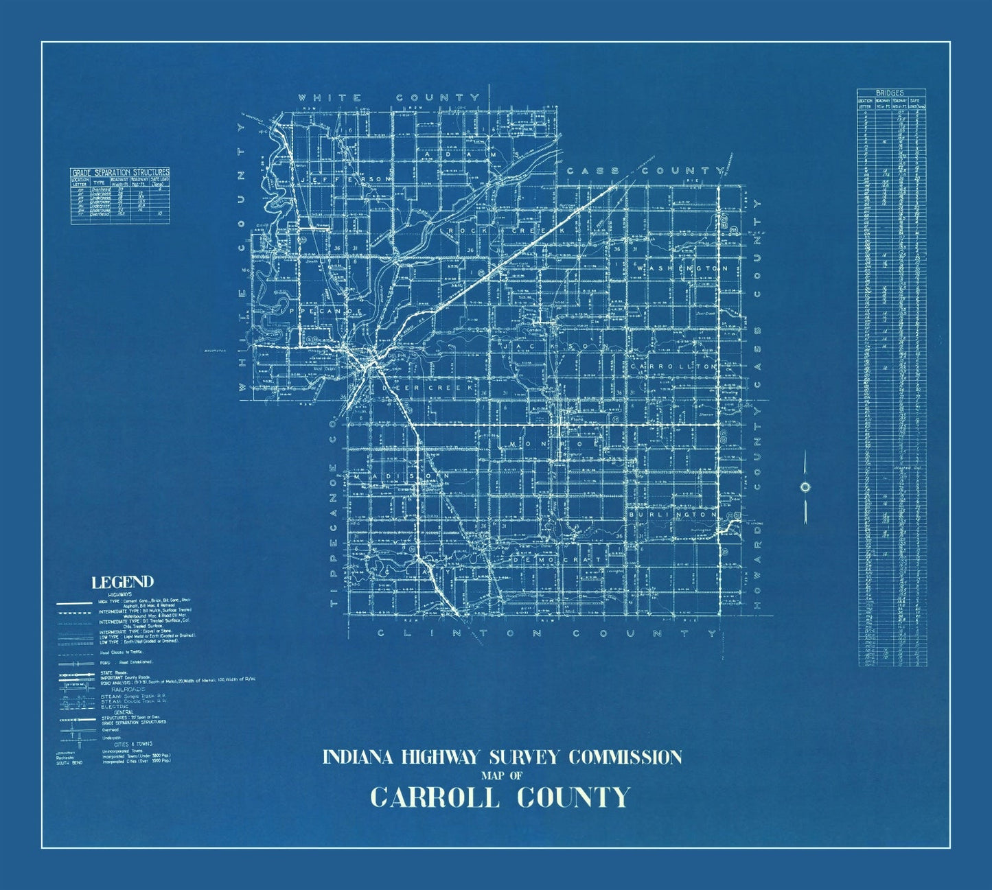 Vintage Map of Carroll County, Indiana, 1936