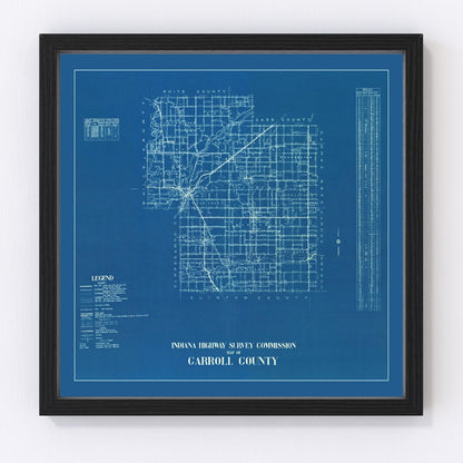 Vintage map of Carroll County, Indiana, 1936, restored vintage wall art print