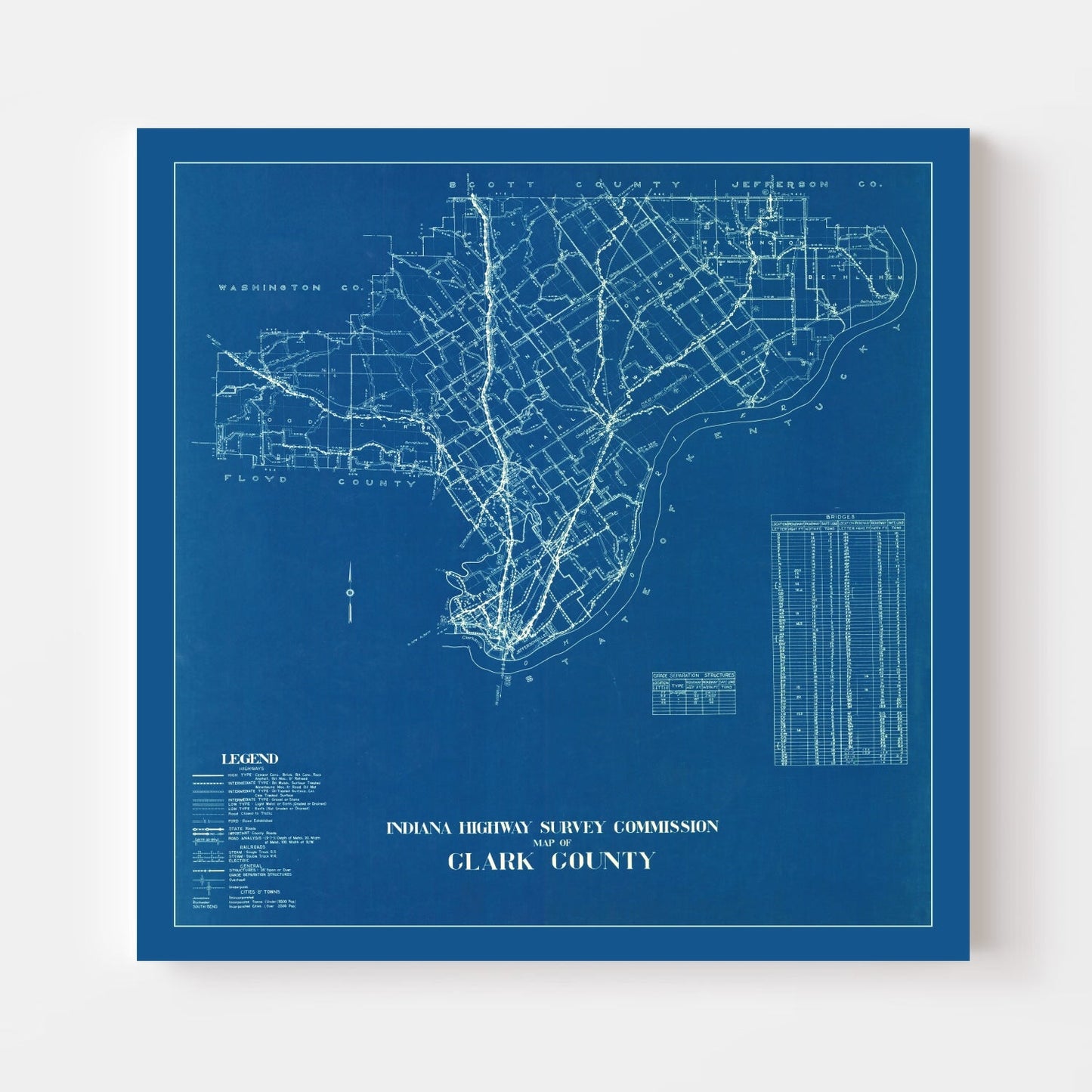 Vintage Map of Clark County, Indiana, 1936