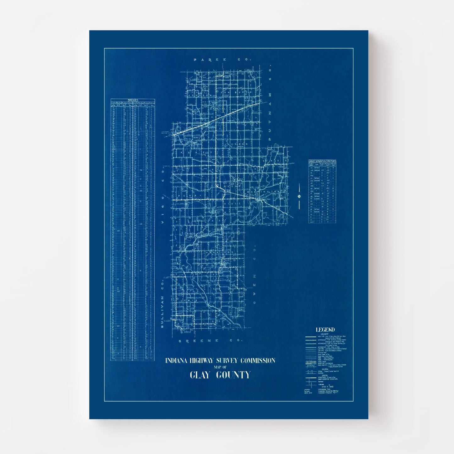 Vintage Map of Clay County, Indiana, 1936