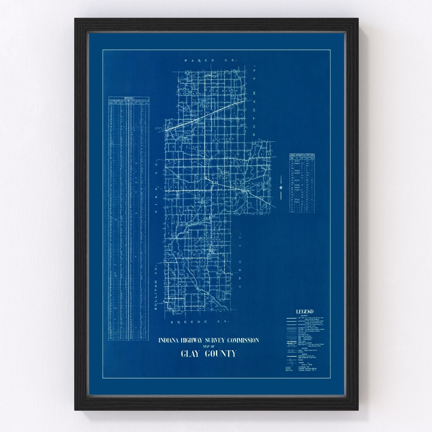 Vintage map of Clay County, Indiana, 1936