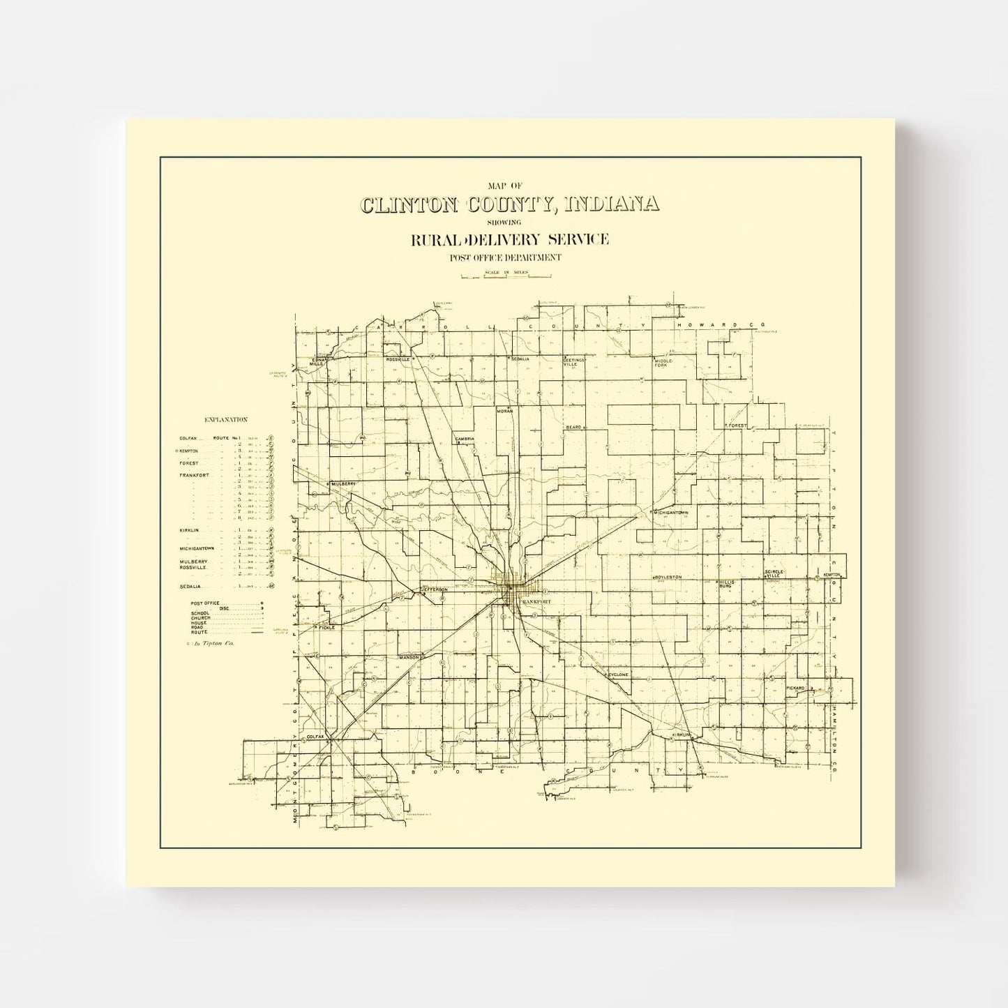 Vintage Map of Clinton County, Indiana, 1911
