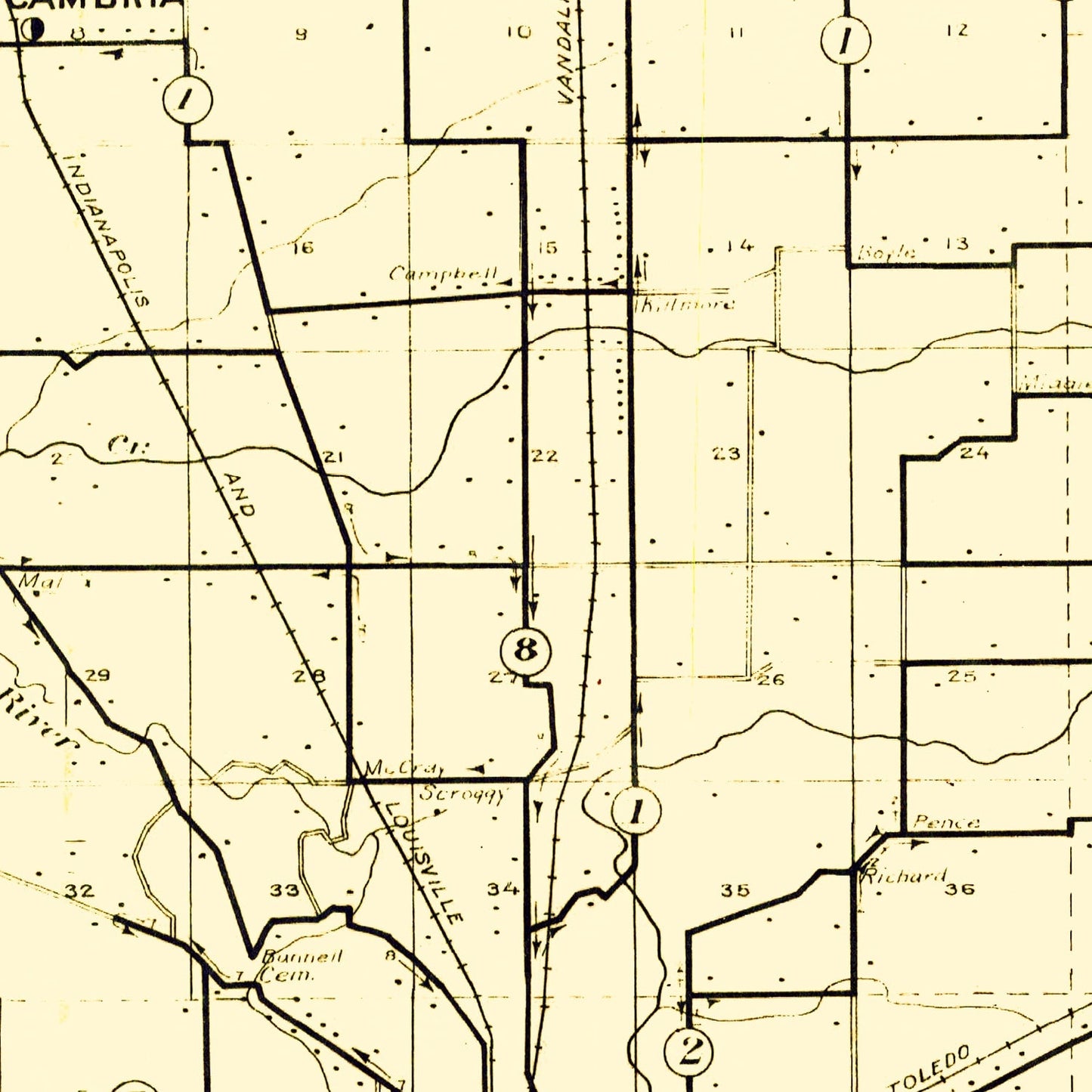 Vintage Map of Clinton County, Indiana, 1911
