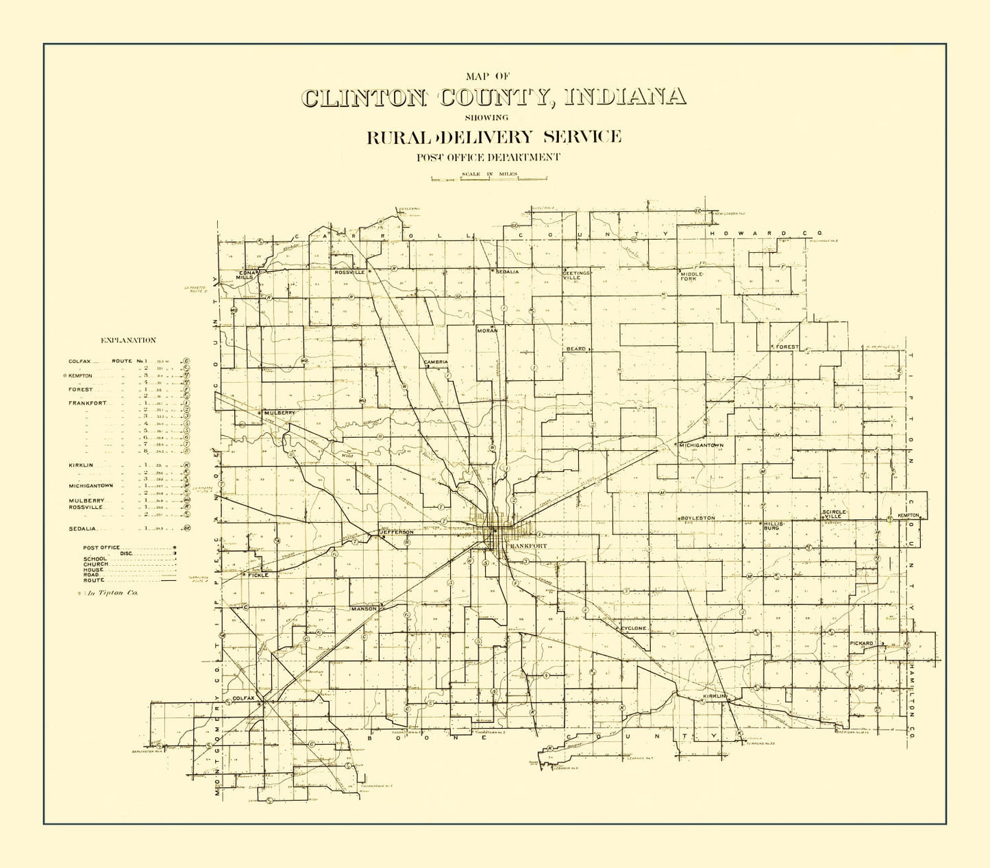 Vintage Map of Clinton County, Indiana, 1911