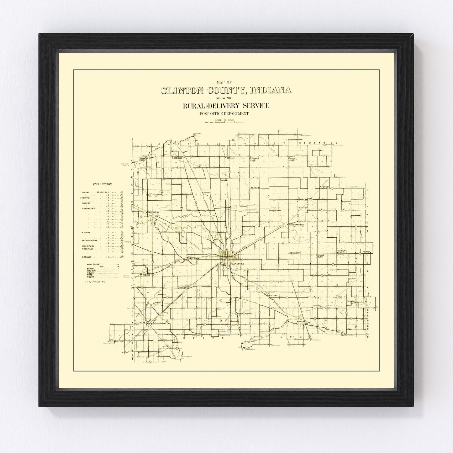 vintage map of Clinton County, Indiana, 1911