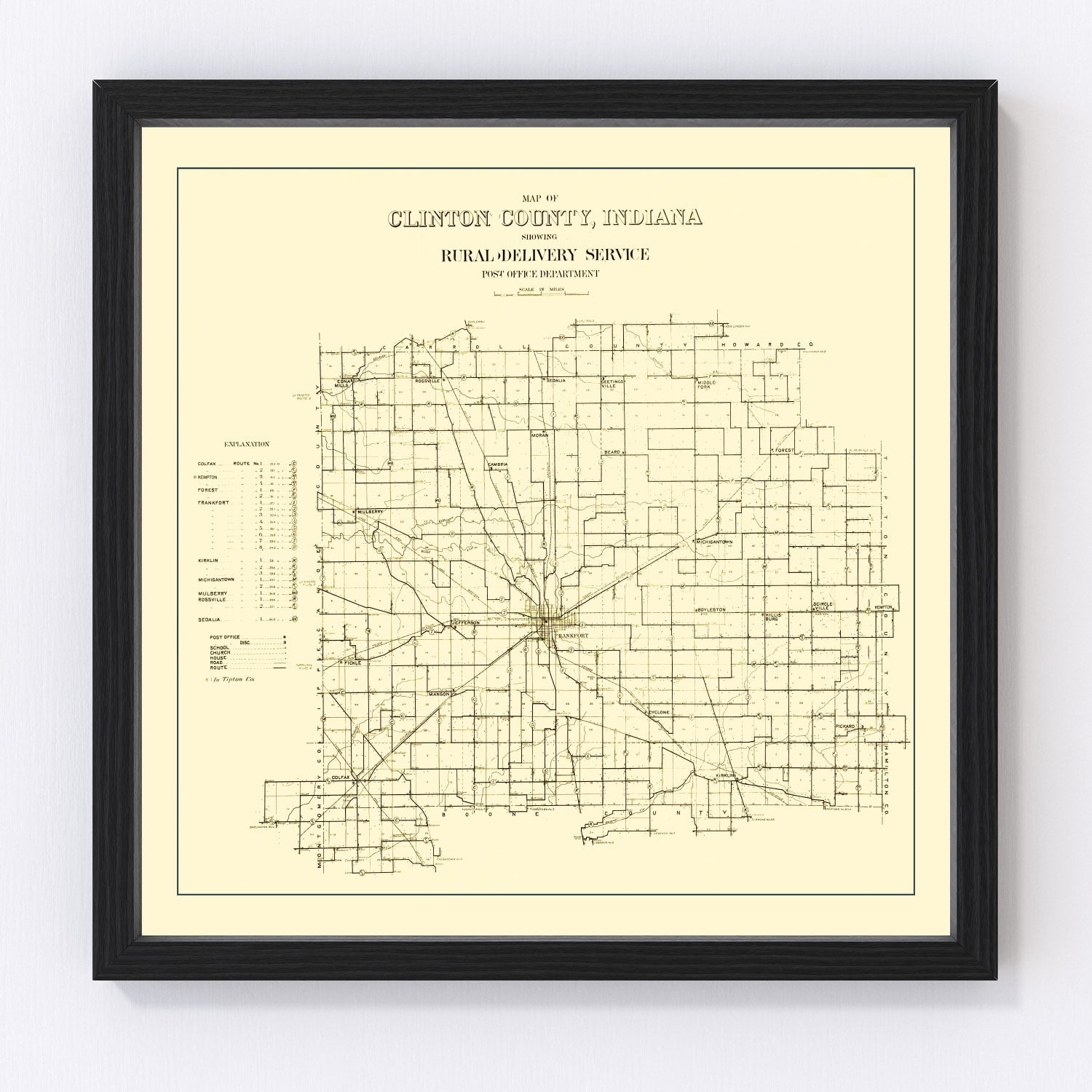 vintage map of Clinton County, Indiana, 1911