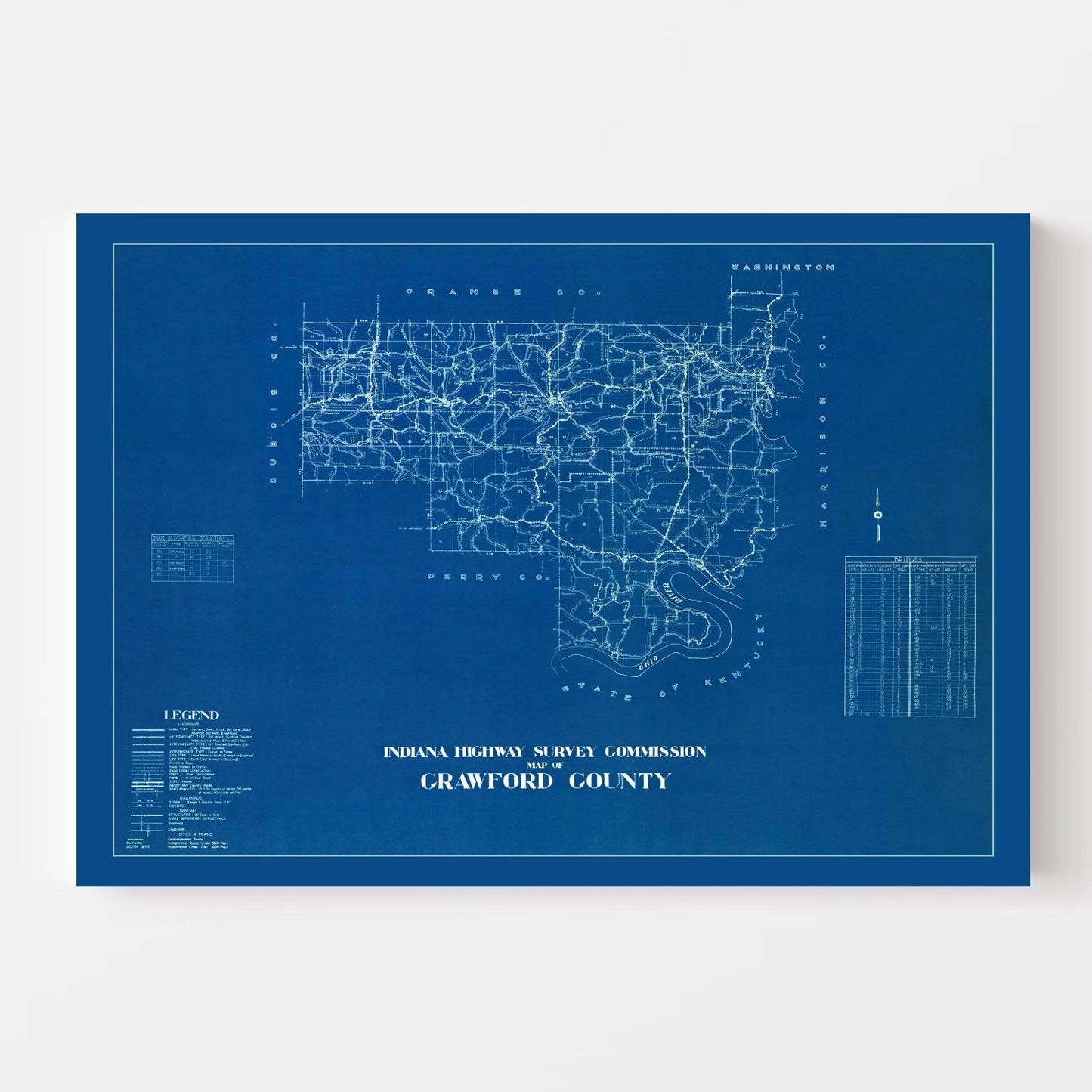 Vintage Map of Crawford County, Indiana 1936