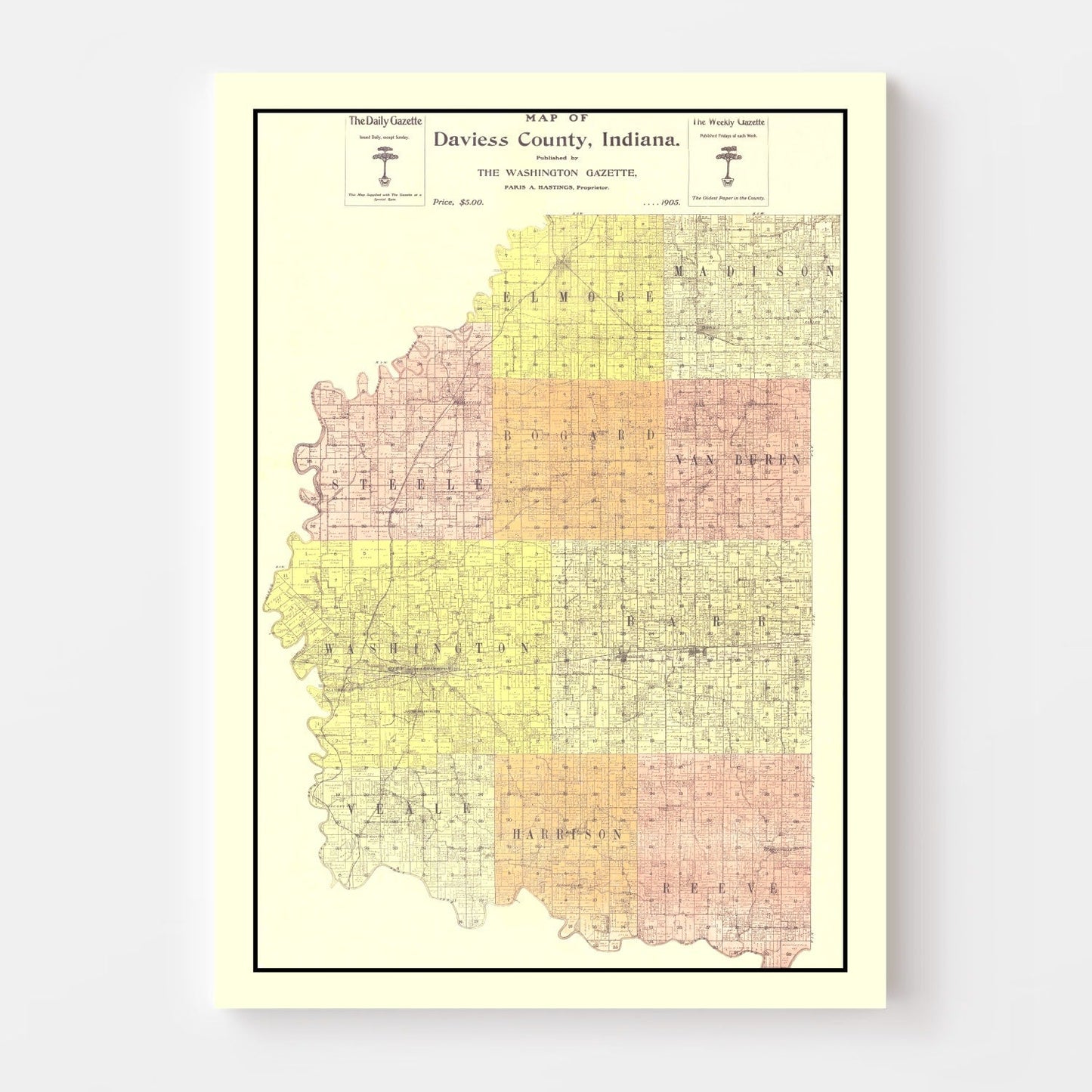 Vintage Map of Daviess County, Indiana, 1905