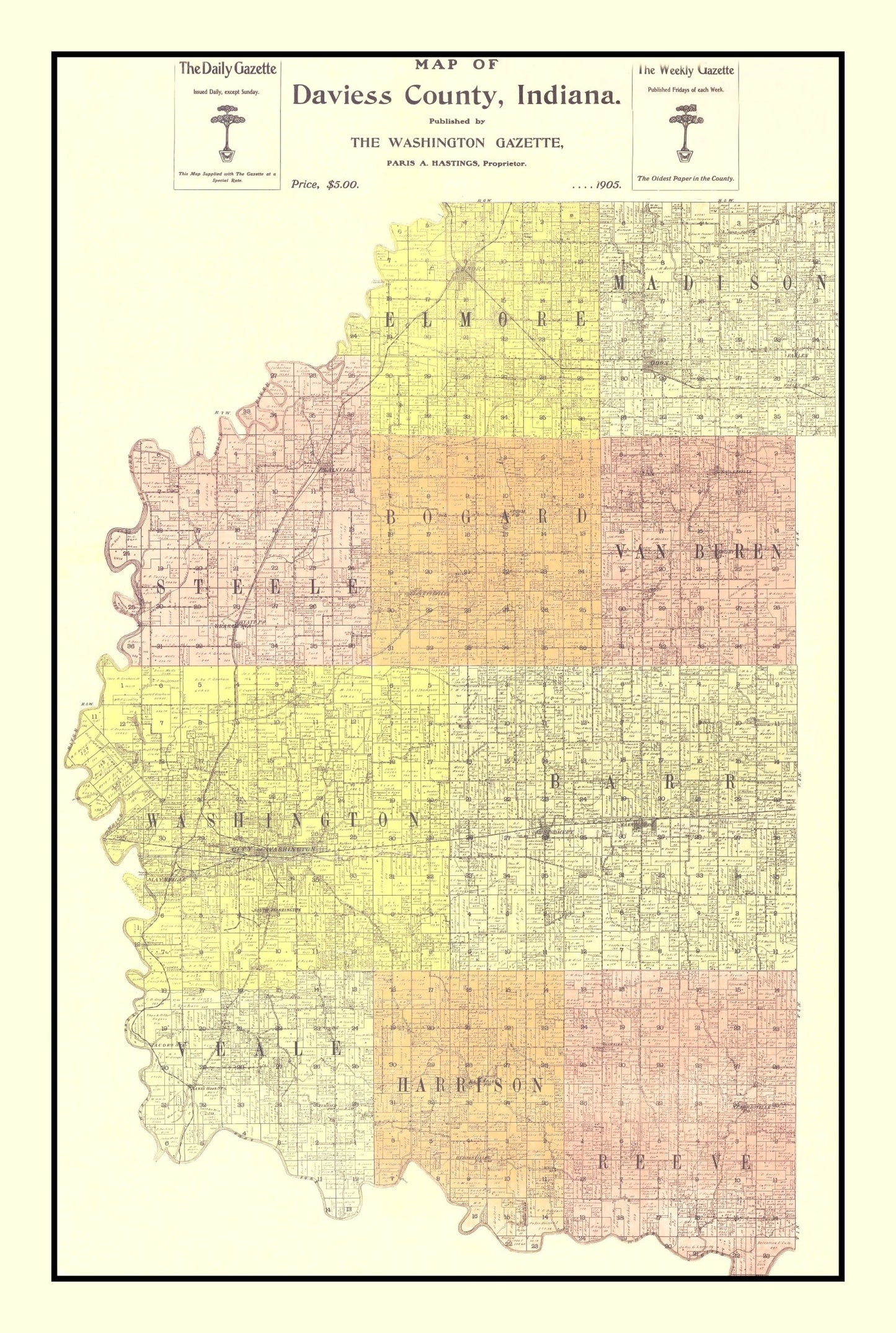 Vintage Map of Daviess County, Indiana, 1905