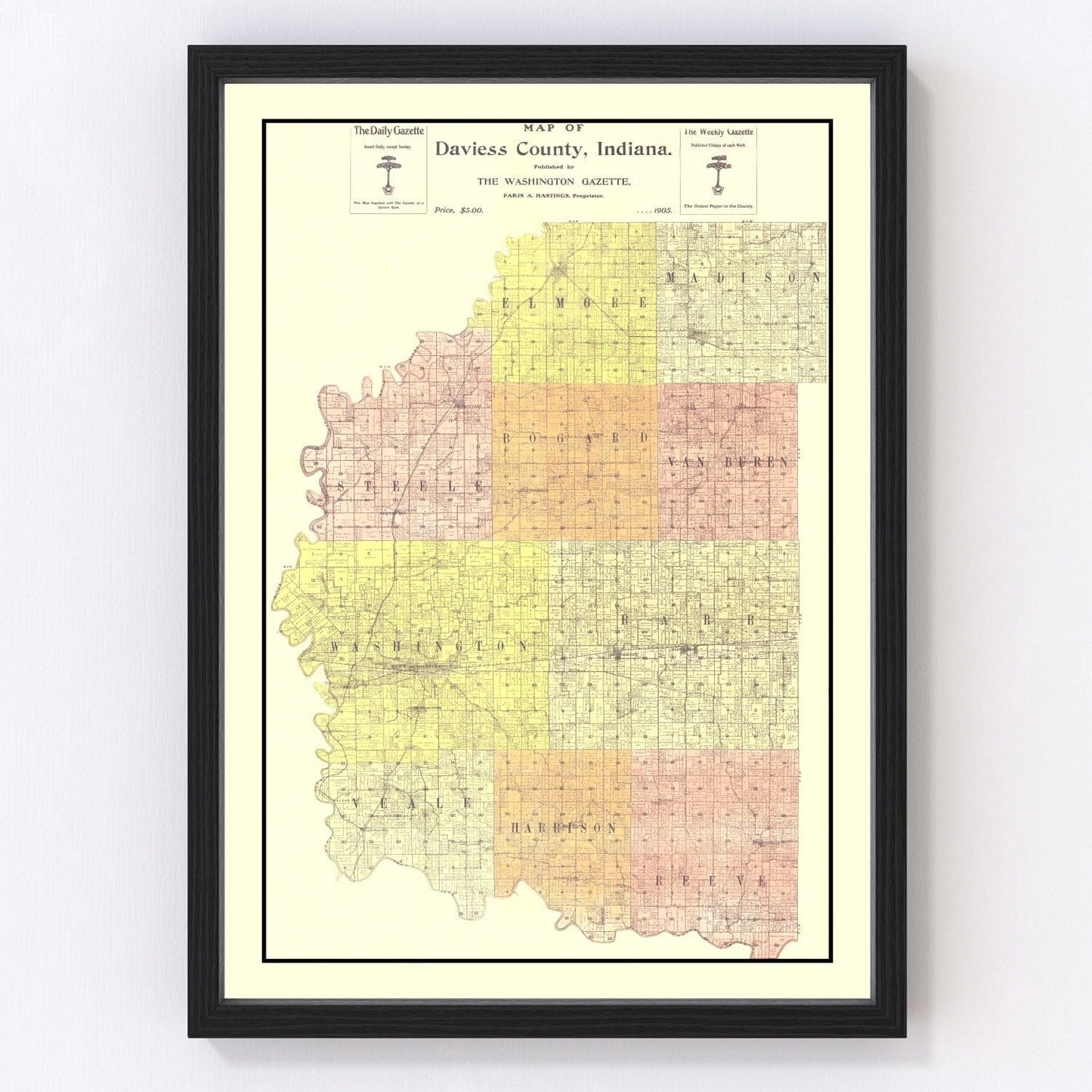 Vintage map of Daviess County, Indiana, 1905