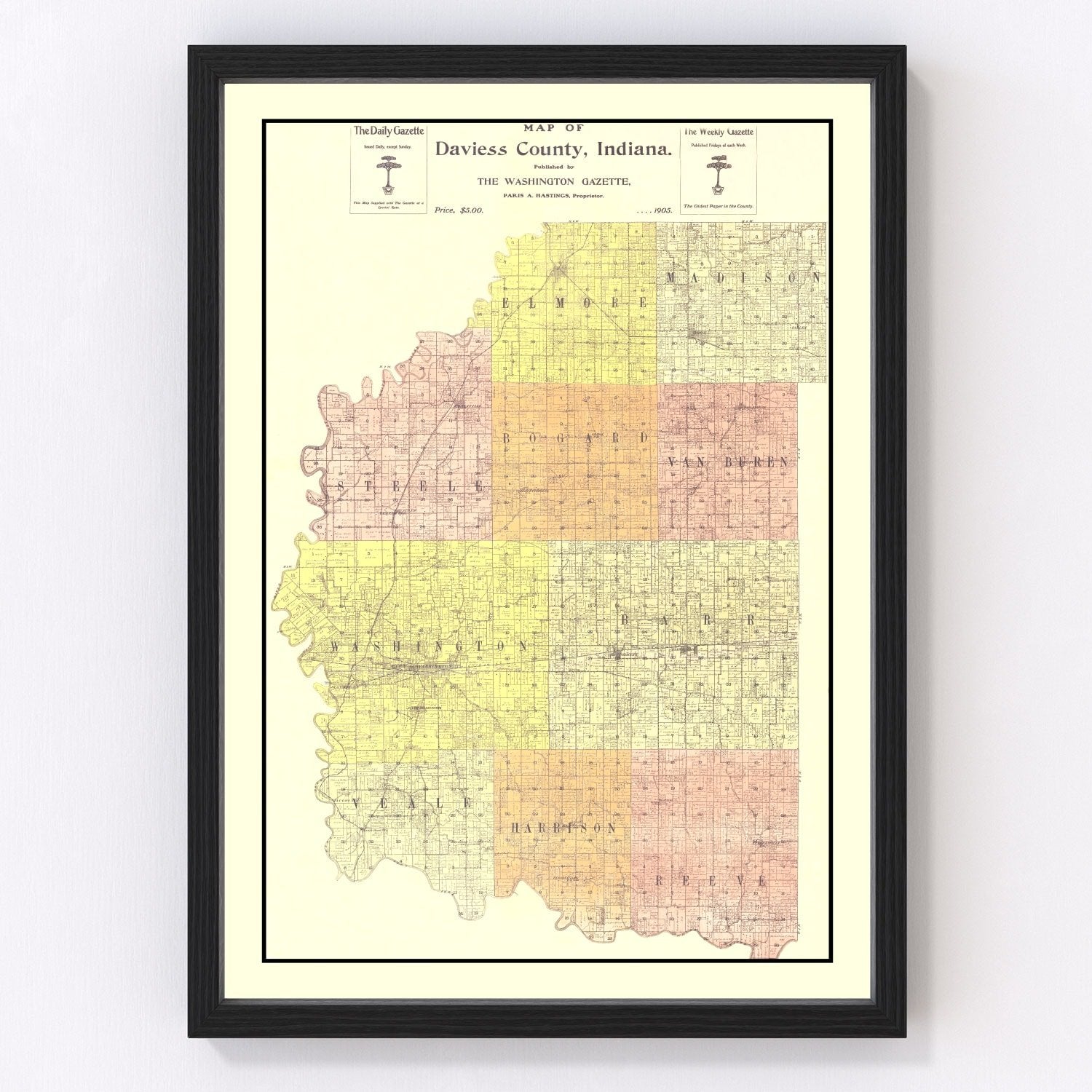 Vintage map of Daviess County, Indiana, 1905