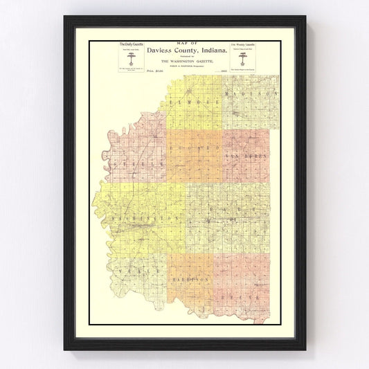 Vintage map of Daviess County, Indiana, 1905